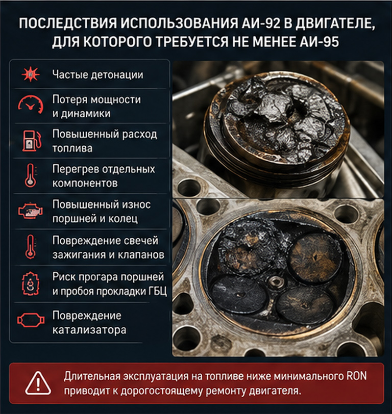 Последствия использования не рекомендованного бензина Последствия использования не рекомендованного бензина