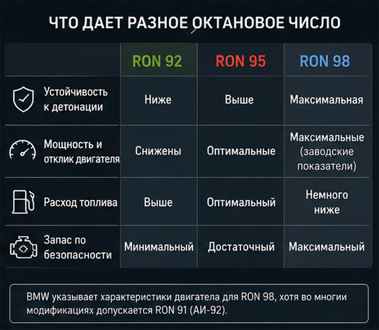 Таблица сравнения АИ92 и АИ95 для БМВ Таблица сравнения АИ92 и АИ95 для БМВ